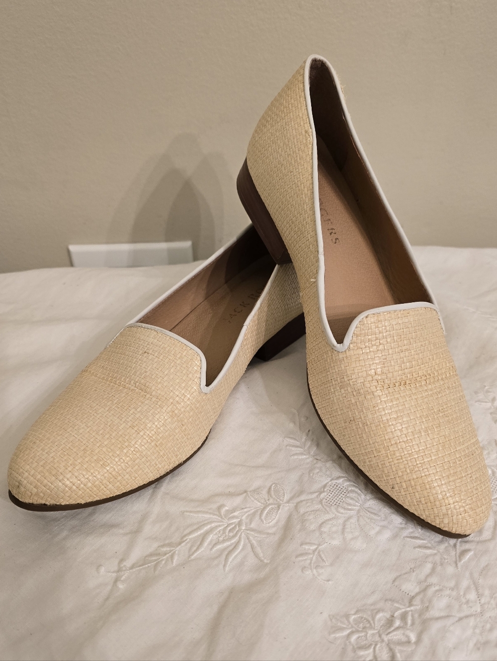 Jack Rogers Natural Woven Loafers with White Trim VGUC